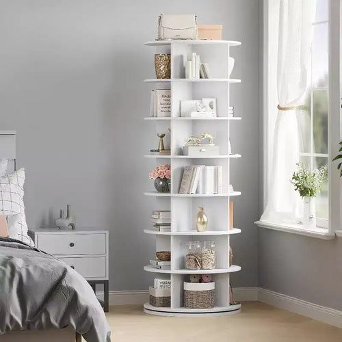 7-Tier Rotating Shoe Rack Tower, 360 Revolving Shoes Organizer with 28-32 Pairs Storage, White Free-Standing Spinning Shoe Display Carousel