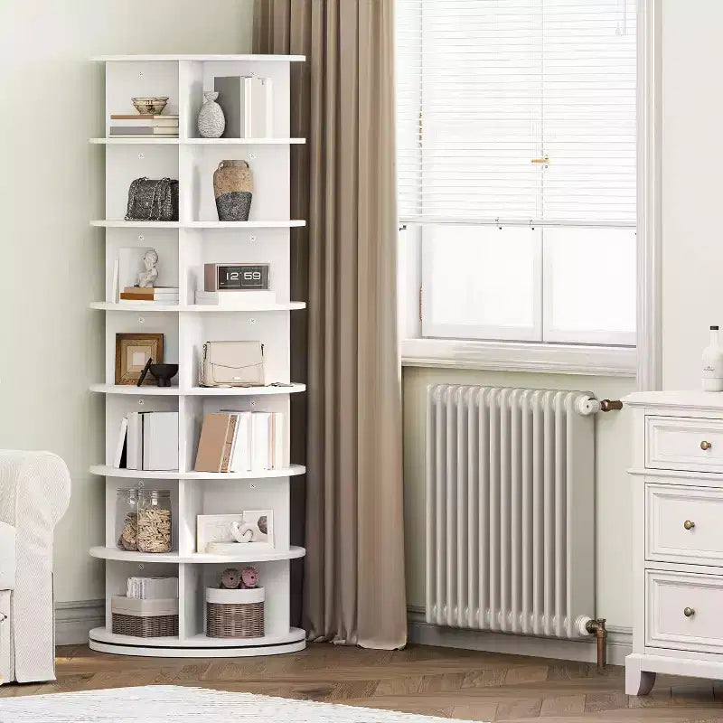 Tour de rangement rotative pour chaussures à 7 niveaux, organisateur de chaussures rotatif à 360° avec rangement pour 28 à 32 paires, carrousel d'affichage de chaussures blanc sur pied