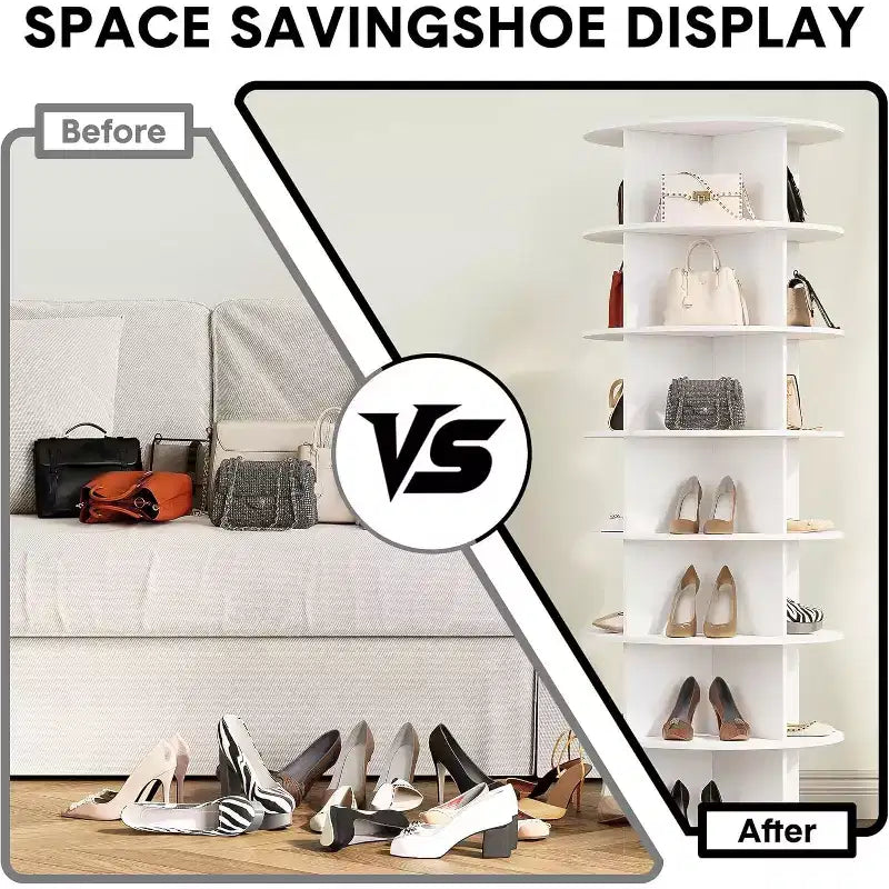 Tour de rangement rotative pour chaussures à 7 niveaux, organisateur de chaussures rotatif à 360° avec rangement pour 28 à 32 paires, carrousel d'affichage de chaussures blanc sur pied