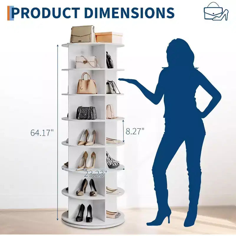 Tour de rangement rotative pour chaussures à 7 niveaux, organisateur de chaussures rotatif à 360° avec rangement pour 28 à 32 paires, carrousel d'affichage de chaussures blanc sur pied