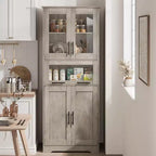 Meuble de salle de bain haut, armoire de rangement de 67 po avec portes vitrées et étagère réglable, armoire autoportante pour petits espaces, buanderie, salon