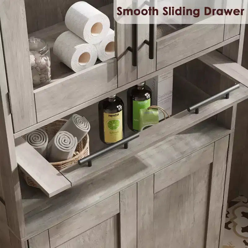 Meuble de salle de bain haut, armoire de rangement de 67 po avec portes vitrées et étagère réglable, armoire autoportante pour petits espaces, buanderie, salon