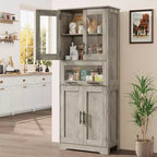 Meuble de salle de bain haut, armoire de rangement de 67 po avec portes vitrées et étagère réglable, armoire autoportante pour petits espaces, buanderie, salon