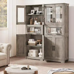 Meuble de salle de bain haut, armoire de rangement de 67 po avec portes vitrées et étagère réglable, armoire autoportante pour petits espaces, buanderie, salon