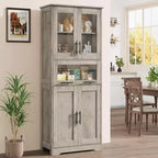 Meuble de salle de bain haut, armoire de rangement de 67 po avec portes vitrées et étagère réglable, armoire autoportante pour petits espaces, buanderie, salon
