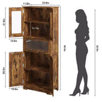 Meuble de salle de bain haut, armoire de rangement de 67 po avec portes vitrées et étagère réglable, armoire autoportante pour petits espaces, buanderie, salon