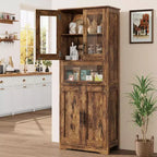 Meuble de salle de bain haut, armoire de rangement de 67 po avec portes vitrées et étagère réglable, armoire autoportante pour petits espaces, buanderie, salon