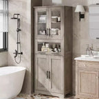 Meuble de salle de bain haut, armoire de rangement de 67 po avec portes vitrées et étagère réglable, armoire autoportante pour petits espaces, buanderie, salon