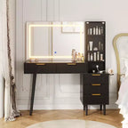 48 Fluted Makeup Vanity Set with 36 LED Mirror, 3 Lighting Modes & Built-in Outlets, 5-Drawer Storage & Glass Top Dressing Table for Bedroom,Grey
