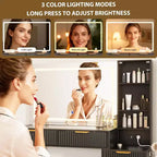 Coiffeuse cannelée de 122 cm avec miroir LED 36 lumières, 3 modes d'éclairage et prises intégrées, table de maquillage avec 5 tiroirs de rangement et plateau en verre pour chambre, gris