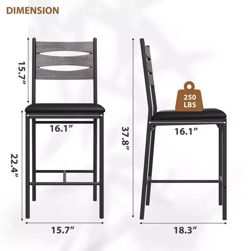 Lot de 4 tabourets de bar en bois, avec dossier, repose-pieds et coussin épais en similicuir, tabourets de bar hauteur comptoir pour cuisine