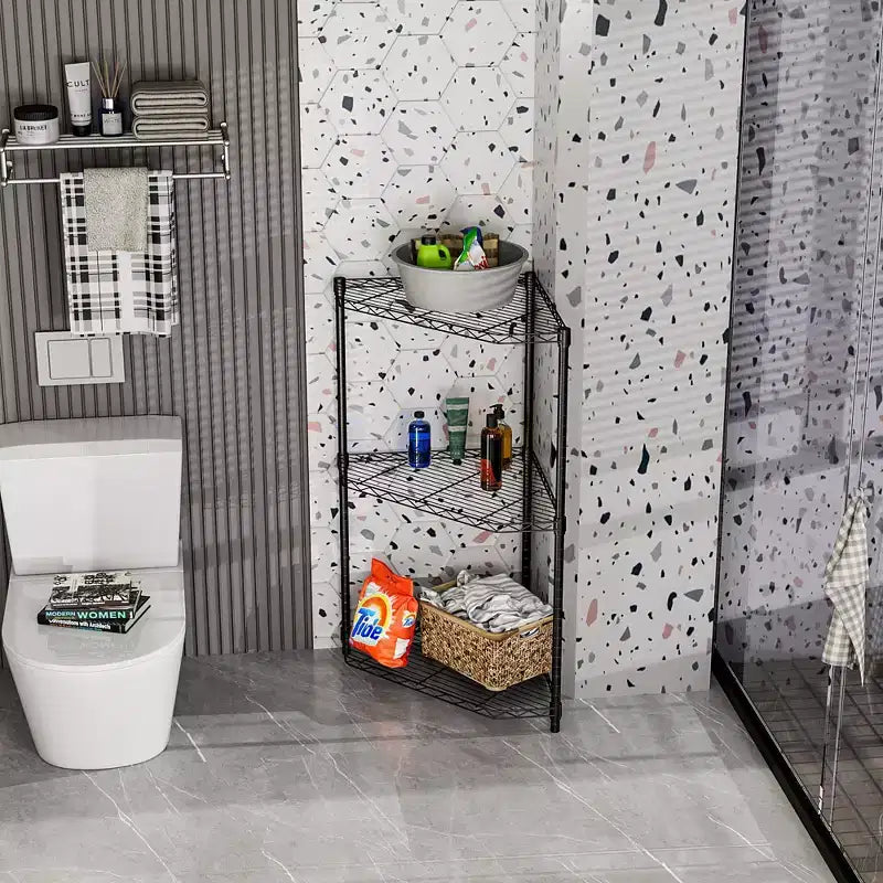 Étagère d'angle en métal noir à 6 niveaux de 72 pouces de hauteur, étagères pentagonales réglables pour salle de bain, salon, cuisine