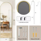 Miroir de porte doré 14x48 à suspendre ou mural, arqué sur toute la longueur, installation facile
