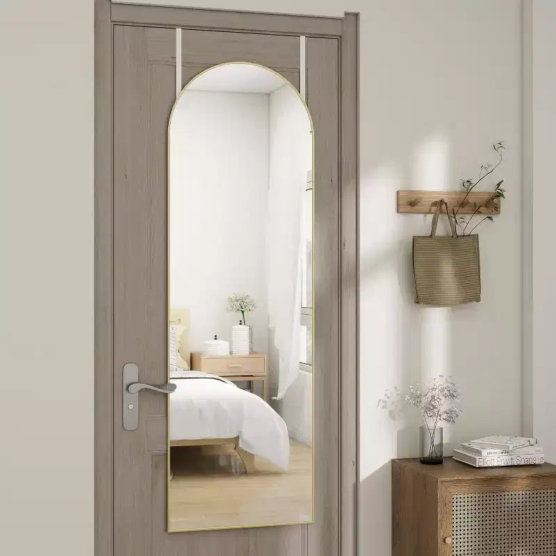 Miroir de porte doré 14x48 à suspendre ou mural, arqué sur toute la longueur, installation facile