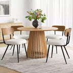 Mid-Century Modern Upholstered Dining Chairs Set of 4, Armless Side Chairs with Black Metal Legs, Boucle Seats and Curved Backrest - Panipeachy