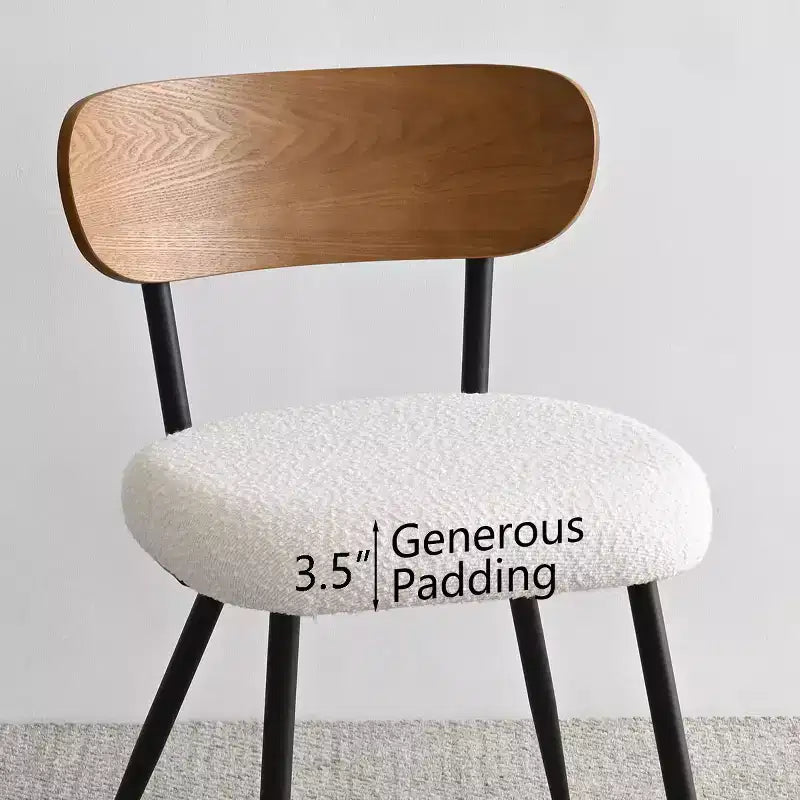 Chaises de salle à manger capitonnées modernes du milieu du siècle, ensemble de 4, chaises d'appoint sans accoudoirs avec pieds en métal noir, sièges en bouclette et dossier incurvé - Panipeachy