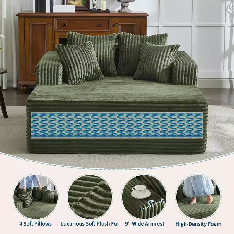 Chaise Longue Surdimensionnée d'Intérieur, Canapé-Lit Sans Os Rembourré en Velours Côtelé, Fauteuil de Lecture Profond pour Salon, Aucun Assemblage Requis