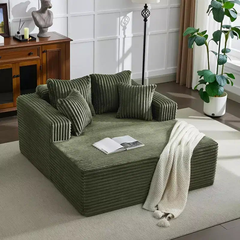 Chaise Longue Surdimensionnée d'Intérieur, Canapé-Lit Sans Os Rembourré en Velours Côtelé, Fauteuil de Lecture Profond pour Salon, Aucun Assemblage Requis