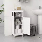 Meuble de rangement multifonctionnel en bois à porte simple pour salle de bain avec étagère réglable et étagère ouverte pour salle de bain, cuisine, salon, blanc