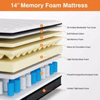 Matelas Queen 14 pouces en boîte, mousse à mémoire de forme gel rafraîchissante avec ressorts ensachés, fermeté moyenne, soulagement de la pression, isolation des mouvements, certifié CertiPUR-US