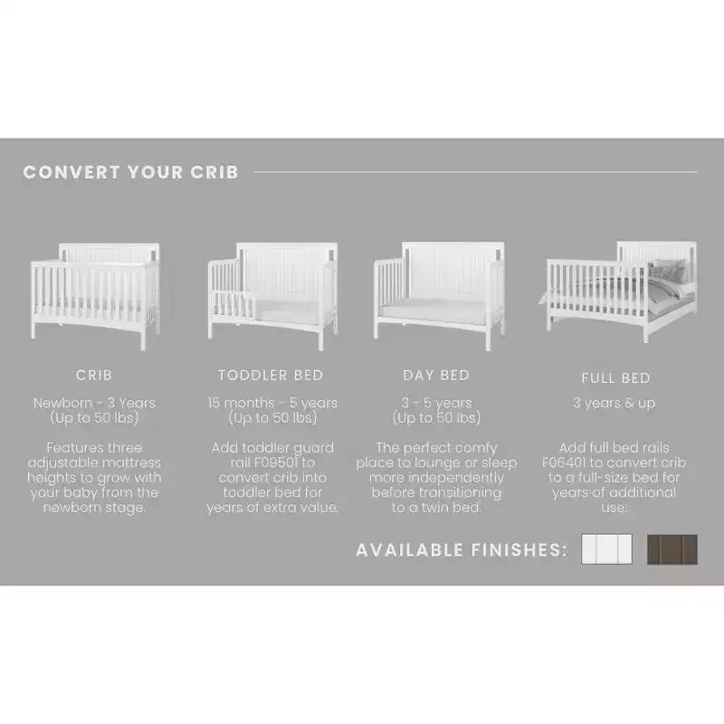 Lit de bébé convertible 4-en-1 Child Craft Scout, se transforme en lit de repos, en lit pour tout-petit et en lit pleine grandeur, 3 positions de matelas, finition sécuritaire pour bébé