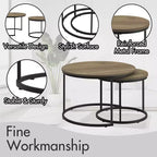 Ensemble de 2 tables basses gigognes, plateau en bois motif marbre avec cadre en métal robuste, table d'appoint ronde de 70 cm pour salon, chambre, balcon, jardin