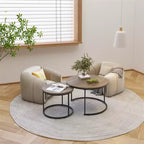 Ensemble de 2 tables basses gigognes, plateau en bois motif marbre avec cadre en métal robuste, table d'appoint ronde de 70 cm pour salon, chambre, balcon, jardin