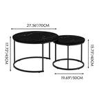 Ensemble de 2 tables basses gigognes, plateau en bois motif marbre avec cadre en métal robuste, table d'appoint ronde de 70 cm pour salon, chambre, balcon, jardin