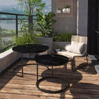 Ensemble de 2 tables basses gigognes, plateau en bois motif marbre avec cadre en métal robuste, table d'appoint ronde de 70 cm pour salon, chambre, balcon, jardin