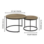 Ensemble de 2 tables basses gigognes, plateau en bois motif marbre avec cadre en métal robuste, table d'appoint ronde de 70 cm pour salon, chambre, balcon, jardin