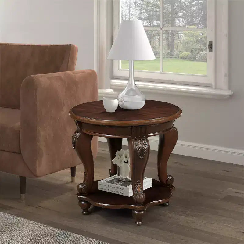 Table d'appoint ronde rétro de 56 cm, table basse en bois massif avec étagère, table d'angle pour salon, montage facile
