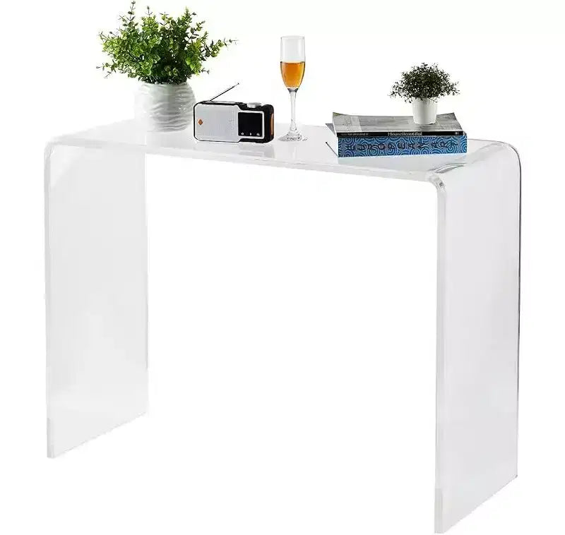 Acrylic Slim Console Table for Entryways C Clear 2-Tier Table with Square Legs, Perfect for Hallways, Foyers, Living Rooms, and Behind Sofas