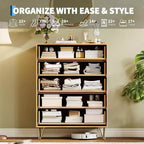 Commode cannelée pour chambre à coucher avec 5 tiroirs, commode de chambre moderne de 81 cm de large en bois avec poignée en métal, organisateur de rangement pour vêtements, meuble TV