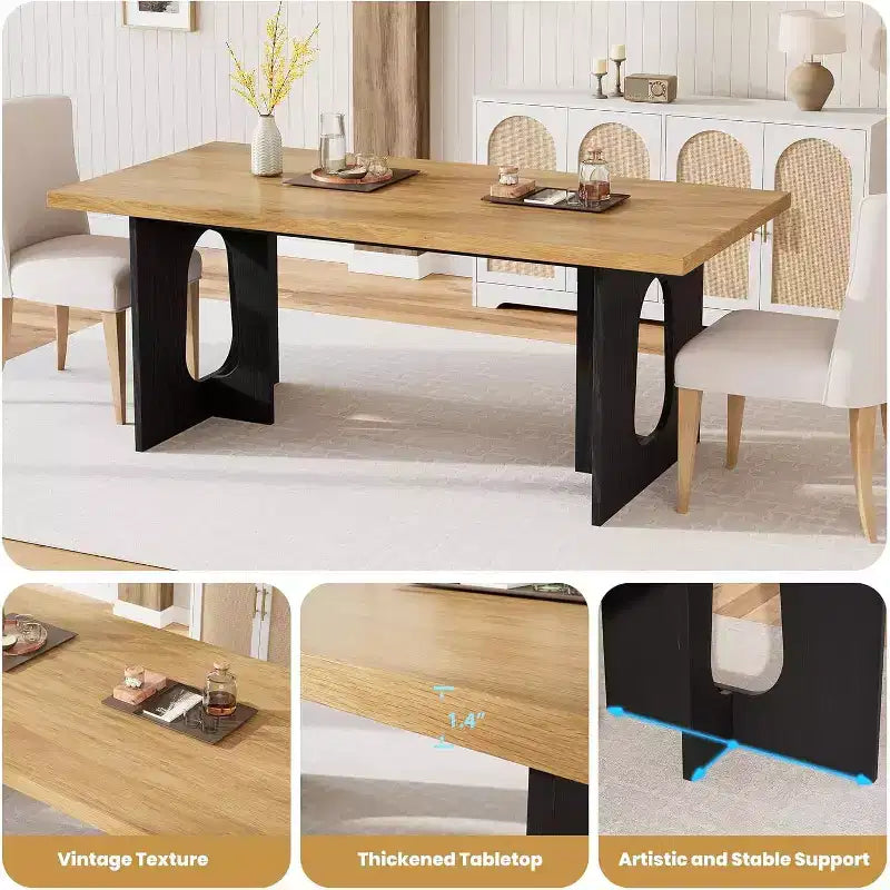 Table de salle à manger pour 6-8 personnes, 180 cm, table de cuisine longue et moderne avec grand plateau et pieds colonnes robustes, table à dîner pour la maison et la salle de conférence