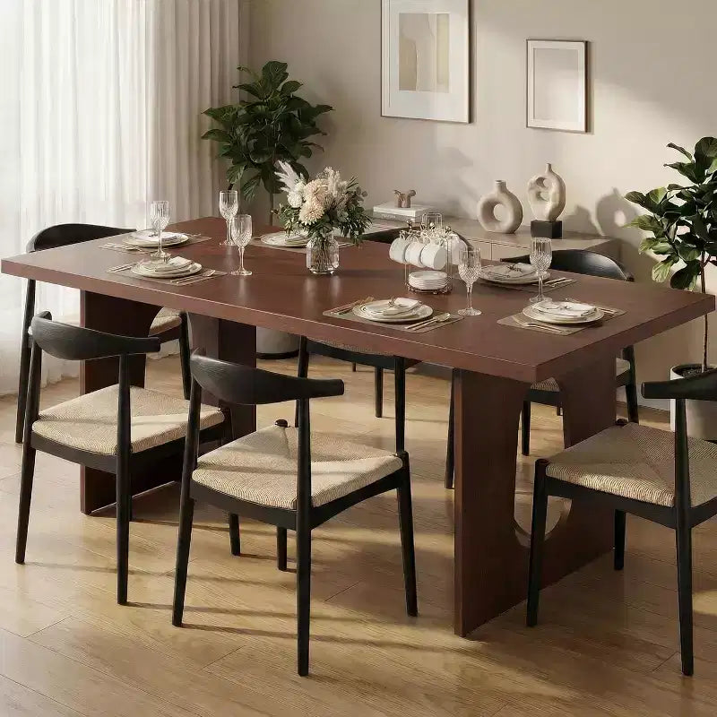 Table de salle à manger pour 6-8 personnes, 180 cm, table de cuisine longue et moderne avec grand plateau et pieds colonnes robustes, table à dîner pour la maison et la salle de conférence