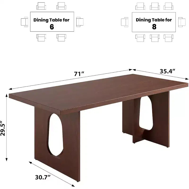 Table de salle à manger pour 6-8 personnes, 180 cm, table de cuisine longue et moderne avec grand plateau et pieds colonnes robustes, table à dîner pour la maison et la salle de conférence