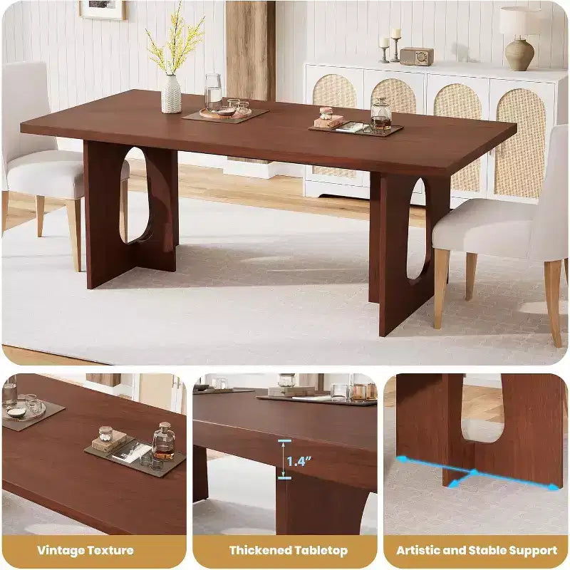 Table de salle à manger pour 6-8 personnes, 180 cm, table de cuisine longue et moderne avec grand plateau et pieds colonnes robustes, table à dîner pour la maison et la salle de conférence
