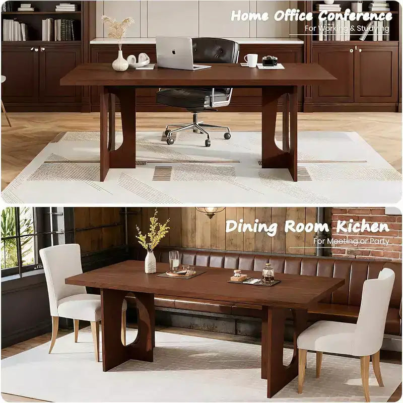 Table de salle à manger pour 6-8 personnes, 180 cm, table de cuisine longue et moderne avec grand plateau et pieds colonnes robustes, table à dîner pour la maison et la salle de conférence