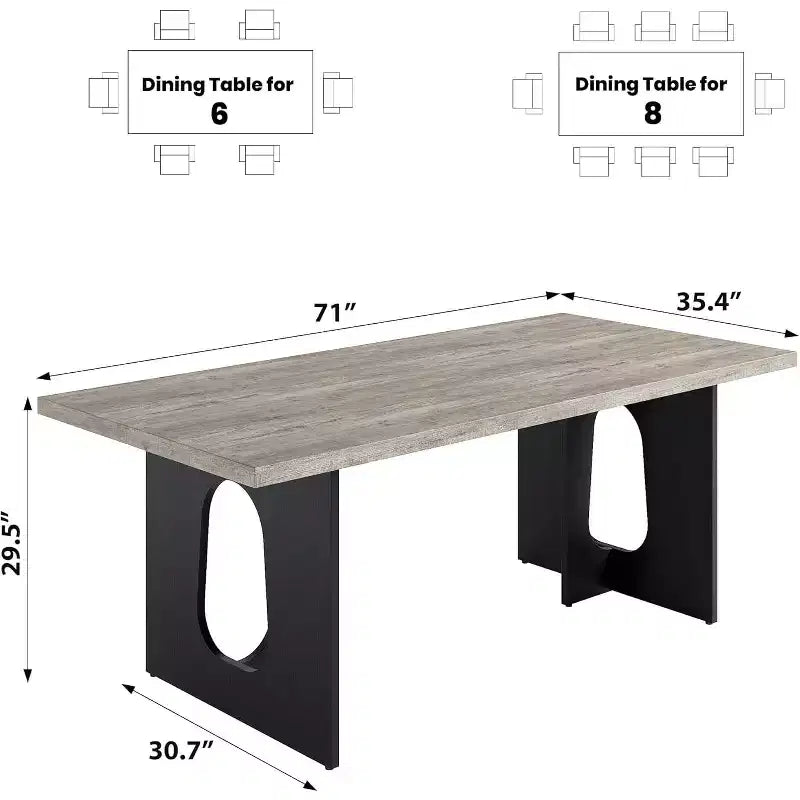 Table de salle à manger pour 6-8 personnes, 180 cm, table de cuisine longue et moderne avec grand plateau et pieds colonnes robustes, table à dîner pour la maison et la salle de conférence