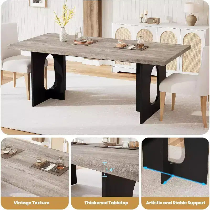 Table de salle à manger pour 6-8 personnes, 180 cm, table de cuisine longue et moderne avec grand plateau et pieds colonnes robustes, table à dîner pour la maison et la salle de conférence