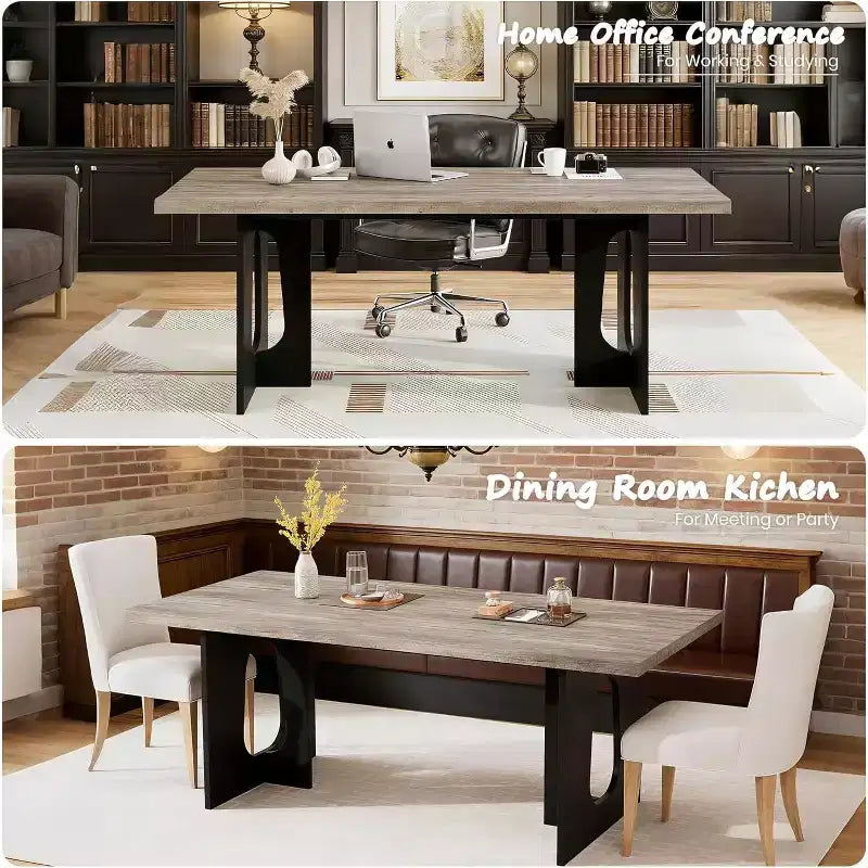 Table de salle à manger pour 6-8 personnes, 180 cm, table de cuisine longue et moderne avec grand plateau et pieds colonnes robustes, table à dîner pour la maison et la salle de conférence