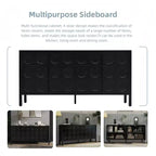 Buffet de salle à manger avec rangement, meuble de bar à café en bois, armoire de rangement console avec 4 portes à motif circulaire géométrique, buffet noir