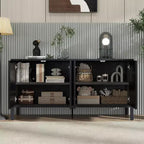 Buffet de salle à manger avec rangement, meuble de bar à café en bois, armoire de rangement console avec 4 portes à motif circulaire géométrique, buffet noir