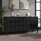 Buffet de salle à manger avec rangement, meuble de bar à café en bois, armoire de rangement console avec 4 portes à motif circulaire géométrique, buffet noir