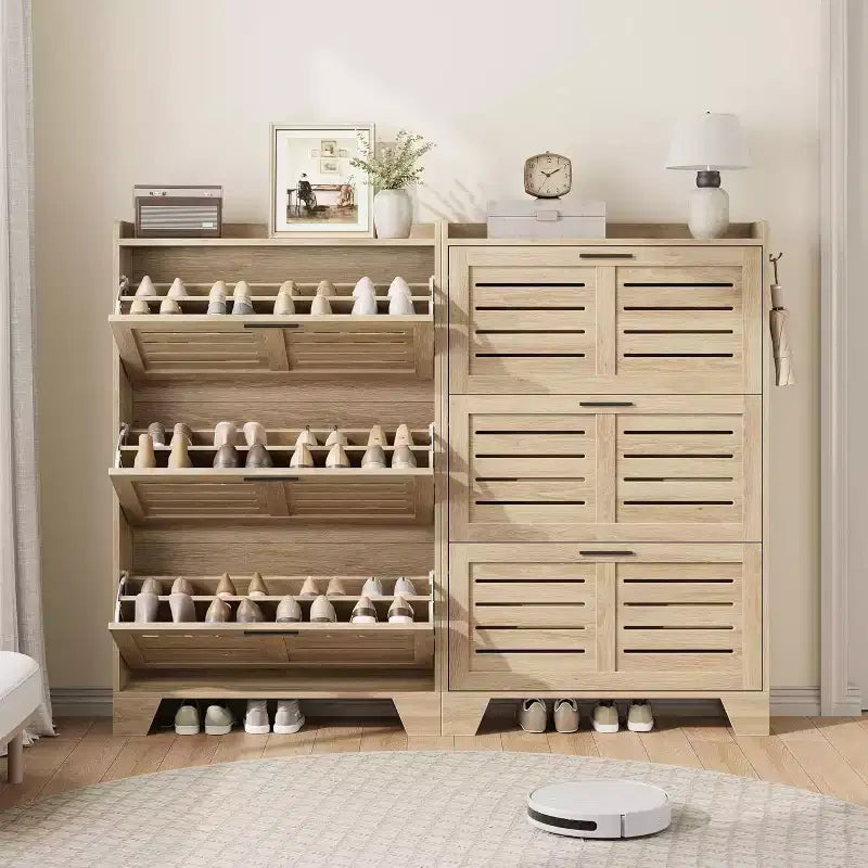Meuble à chaussures à tiroirs basculants Acekool avec étagères réglables et portes à persiennes, organisateur d'entrée avec crochets