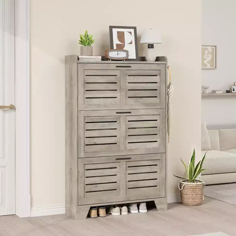 Meuble à chaussures à tiroirs basculants Acekool avec étagères réglables et portes à persiennes, organisateur d'entrée avec crochets