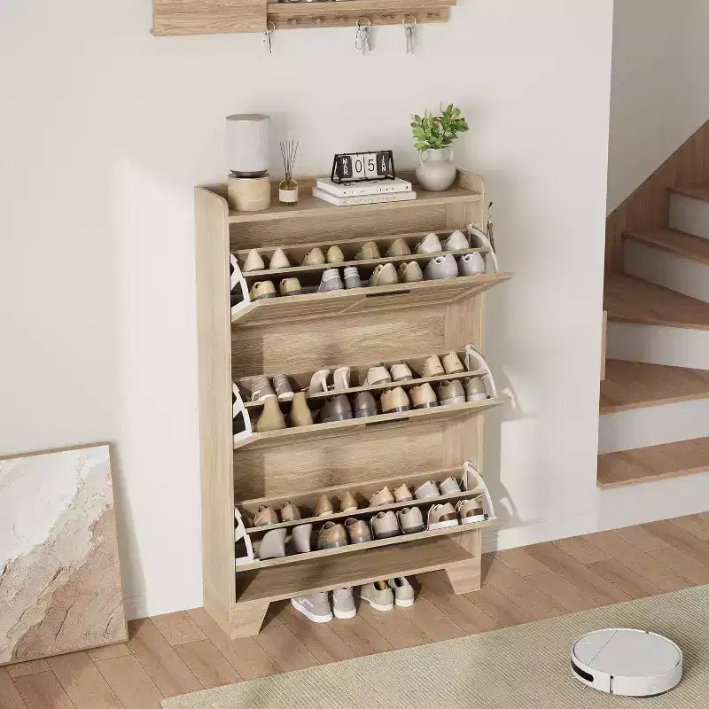 Meuble à chaussures à tiroirs basculants Acekool avec étagères réglables et portes à persiennes, organisateur d'entrée avec crochets