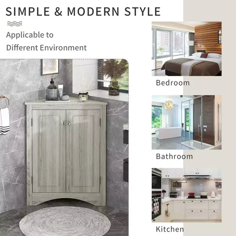 Meuble de rangement d'angle de salle de bain de 31,5 pouces avec étagères réglables, Armoire de sol autoportante pour cuisine et salon