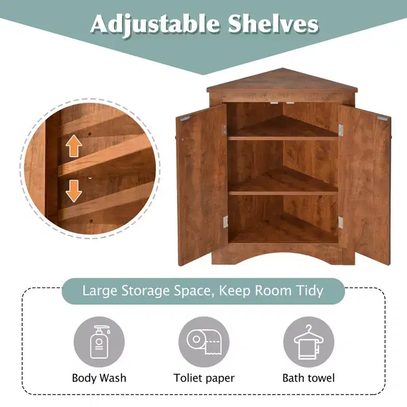 Meuble de rangement d'angle de salle de bain de 31,5 pouces avec étagères réglables, Armoire de sol autoportante pour cuisine et salon