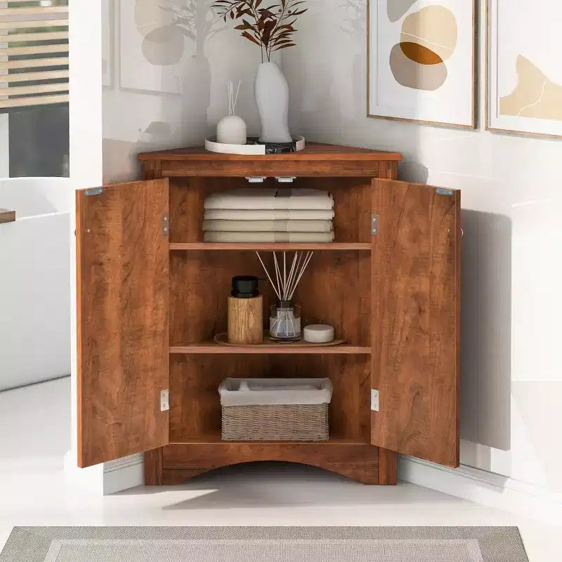 Meuble de rangement d'angle de salle de bain de 31,5 pouces avec étagères réglables, Armoire de sol autoportante pour cuisine et salon